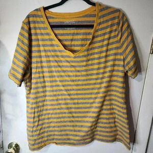 Lane Bryant Yellow/Gray V-Neck Short Sleeve Plus Size 22/24 Top